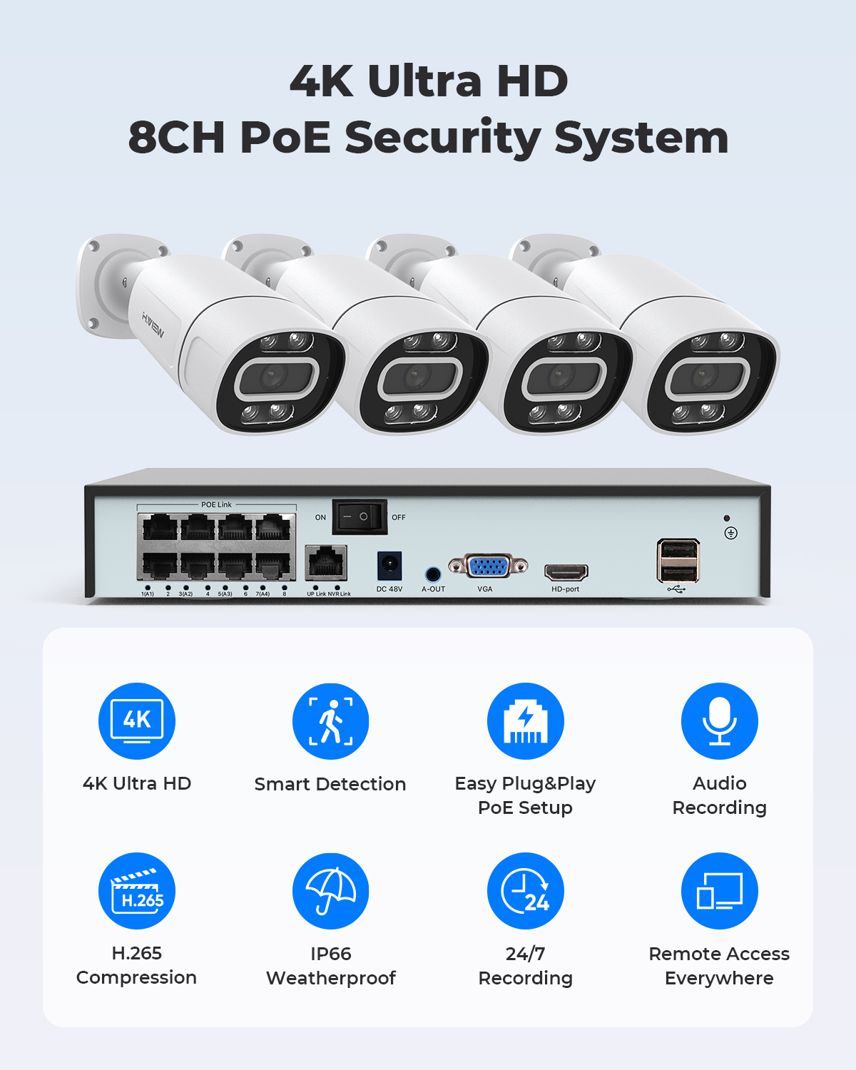 H.View 4K 5Mp 8Mp Poe CCTV Güv - Home Security Outdoor Camera System incelemesi ve fiyatı